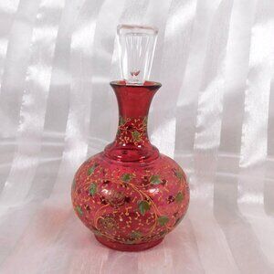 Pink Glass Perfume Bottle with Dimensional Floral Design # 26285